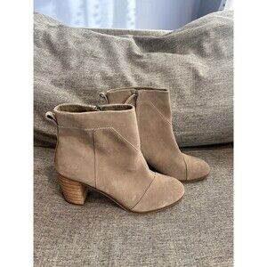 Toms Lunata Suede Ankle Boot Womens 11 Stacked Heel Taupe
